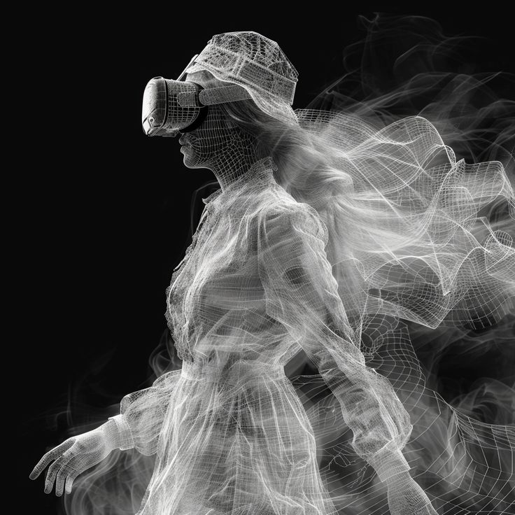 Wireframe figure wearing a VR headset